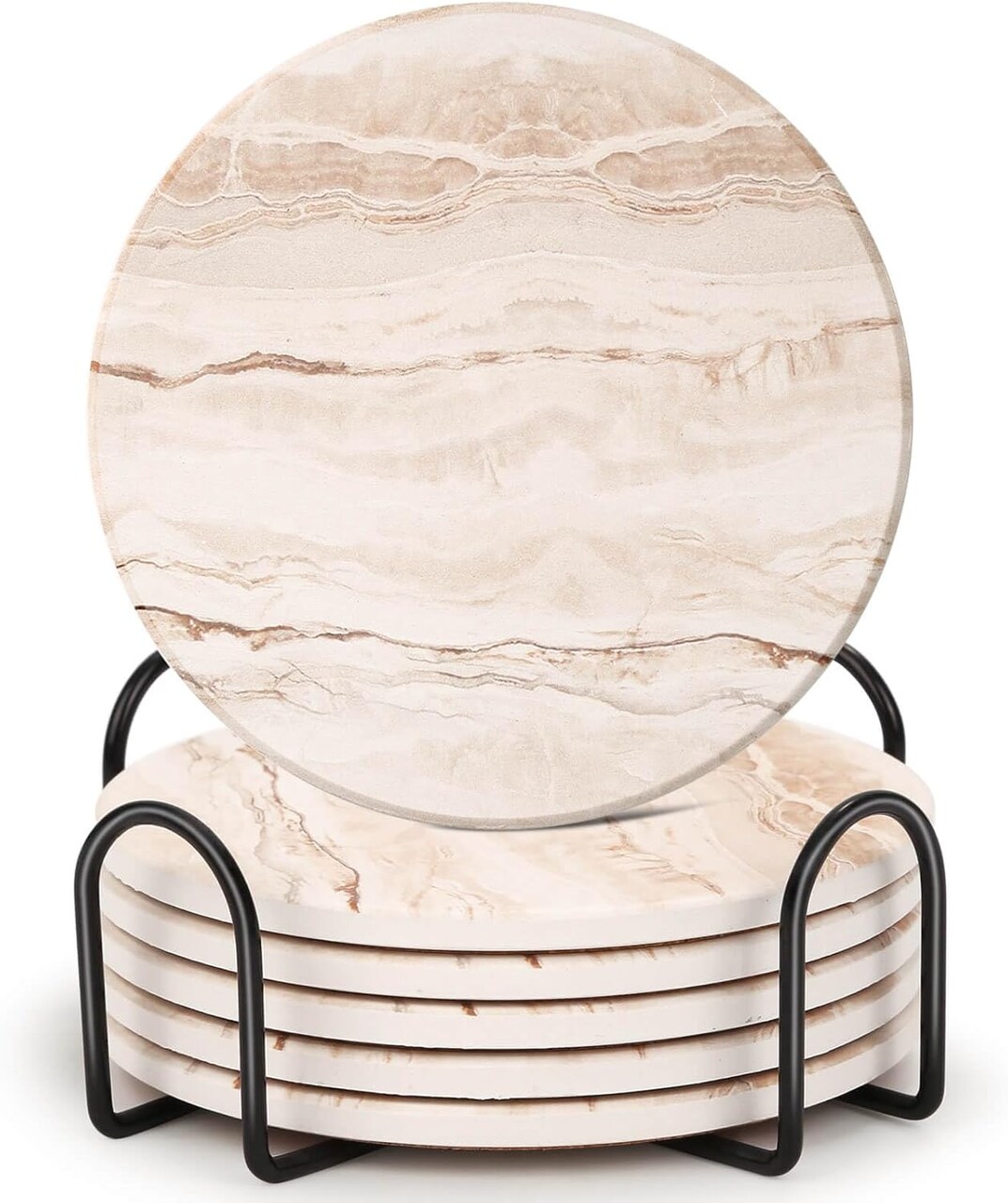 Drink Coasters Sets of 6, Absorbent Coaster for Coffee Table Decor, Marble Style Ceramic Coaster for Home Decor, 4 Inches